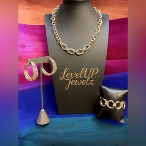 Gold Necklace, Bracelet, and Earring Set